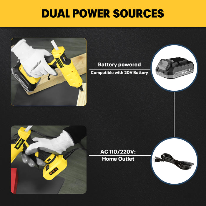 Mellif 100w DC & AC Dual Power Hot Glue Gun,Compatible with DeWalt 20V Max Battery