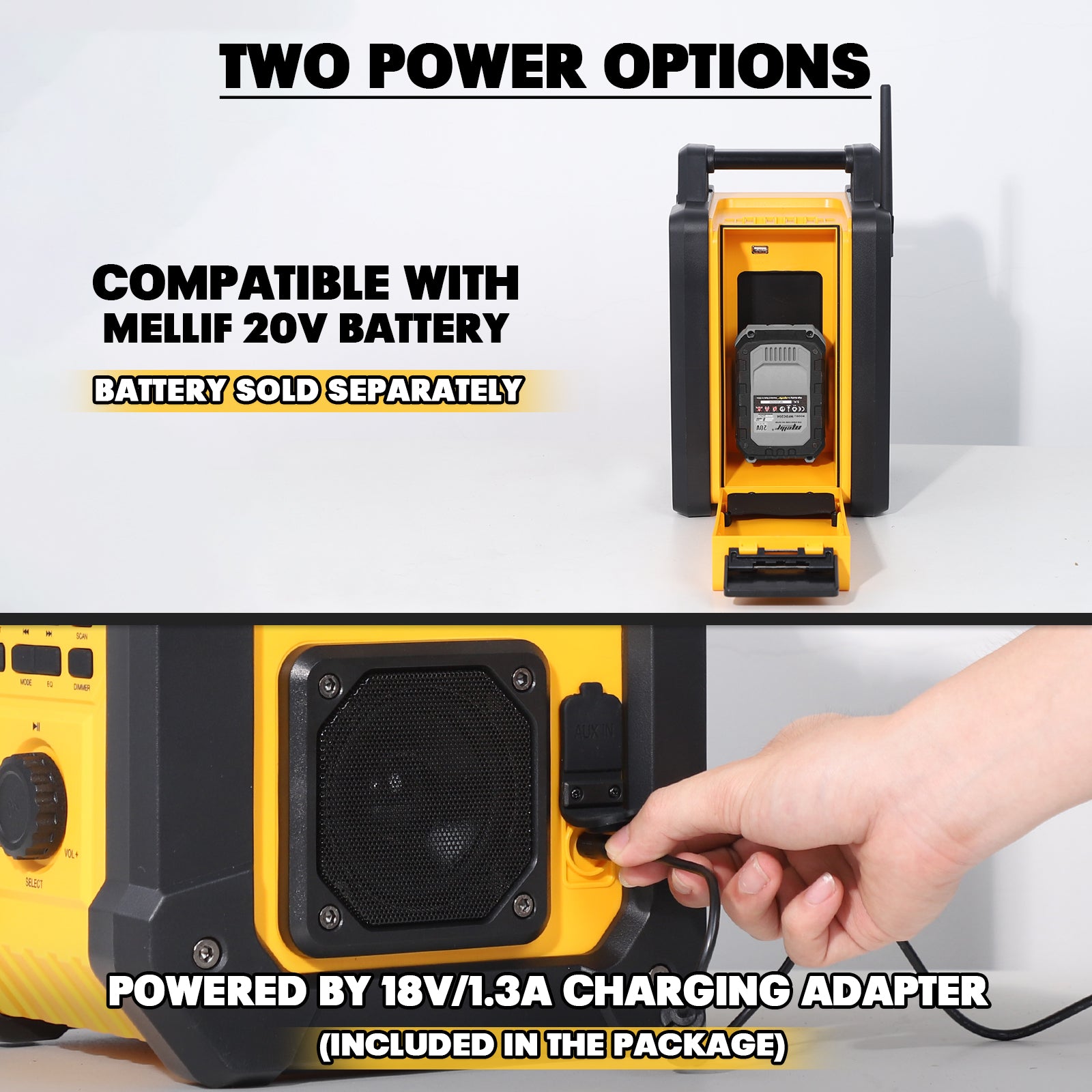 Mellif 20V Jobsite Radio Bluetooth Speaker, FM/AM TWS