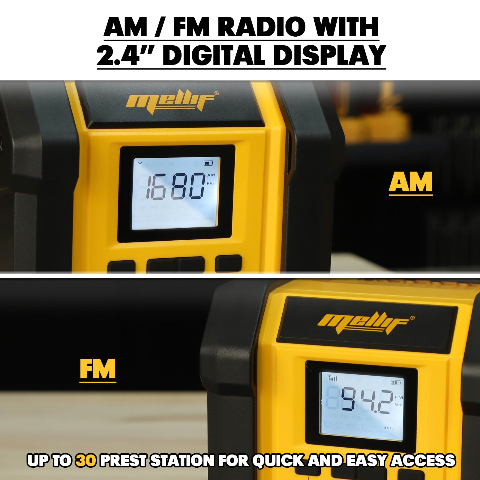 Mellif 20V Jobsite Radio Bluetooth Speaker, FM/AM TWS