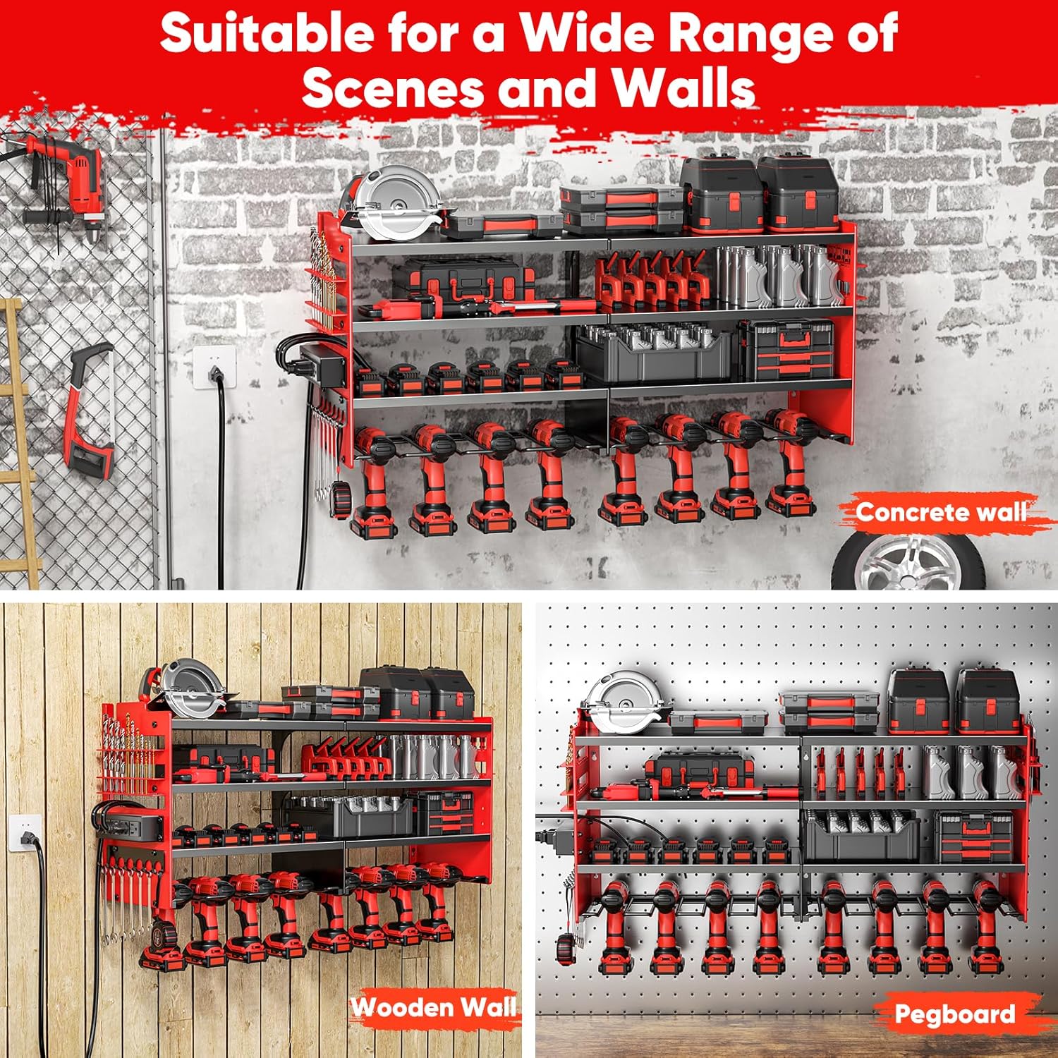 Power Tool Organizer Wall Mount with Charging Station