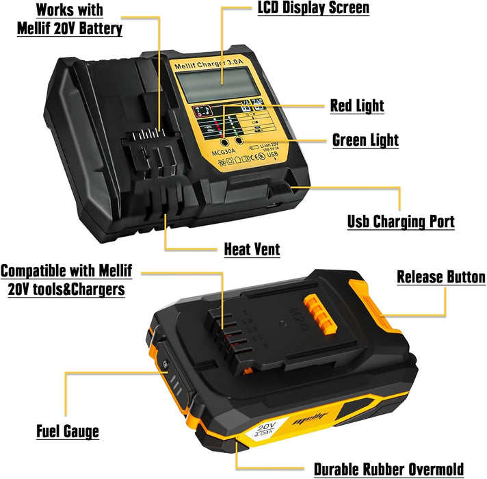 Kit chargeur Mellif avec batterie M20