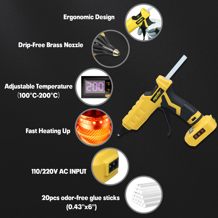 Mellif 100w DC & AC Dual Power Hot Glue Gun,Compatible with DeWalt 20V Max Battery