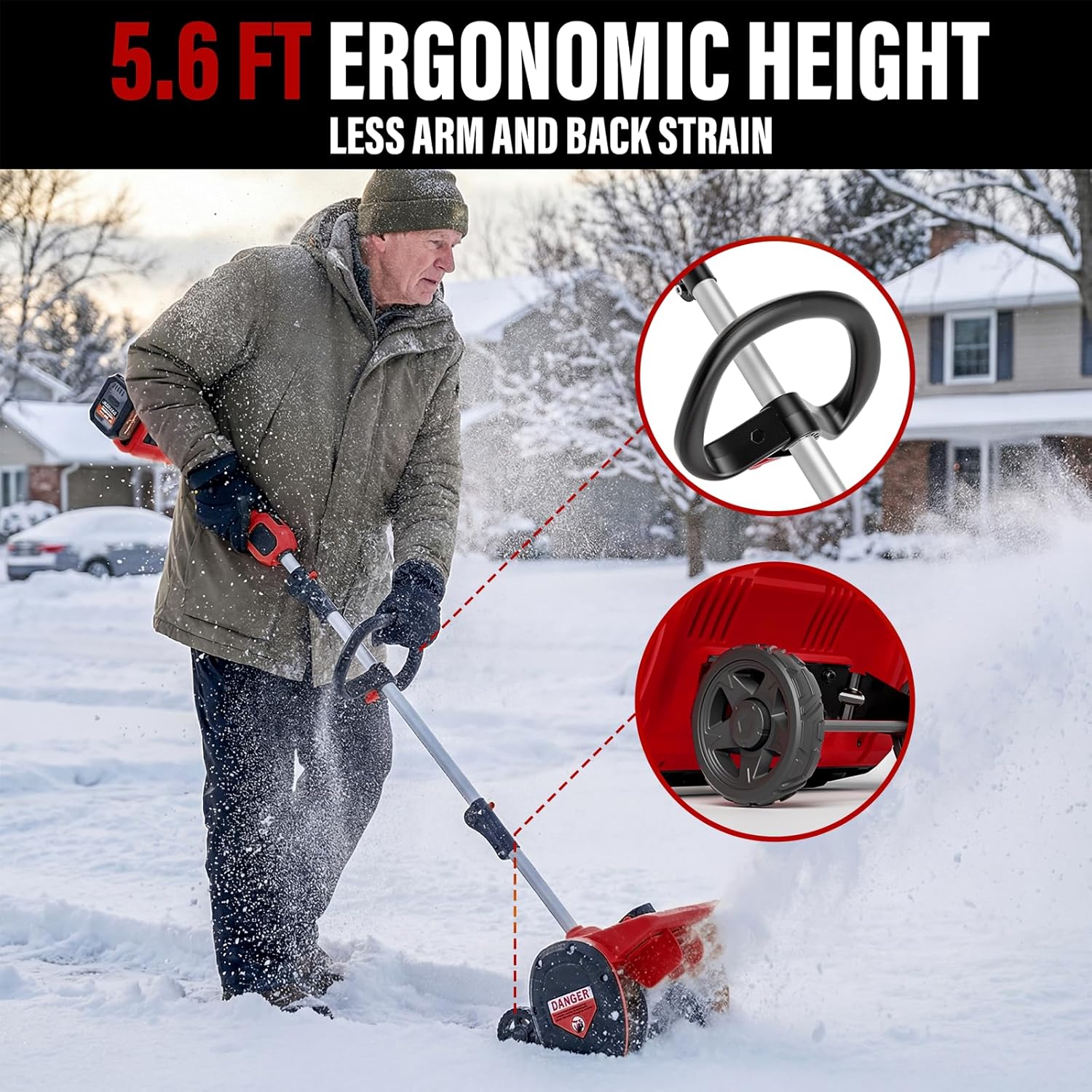 Mellif 12-inch Snow Shovel With Wheel, 2*18v Battery Powered(Tool Only)