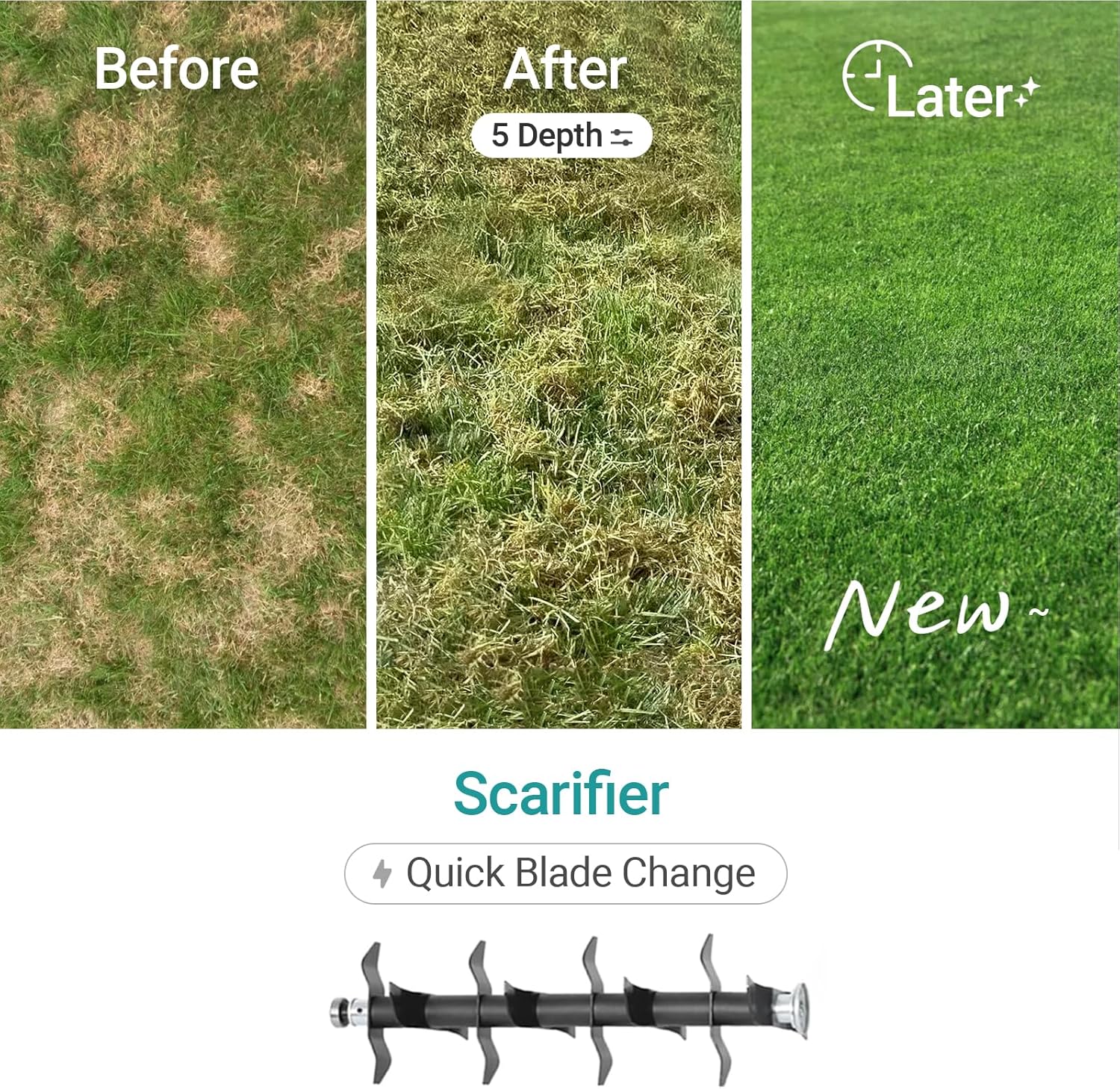 Mellif Cordless 15IN 2-in-1 Scarifier & Dethatcher
