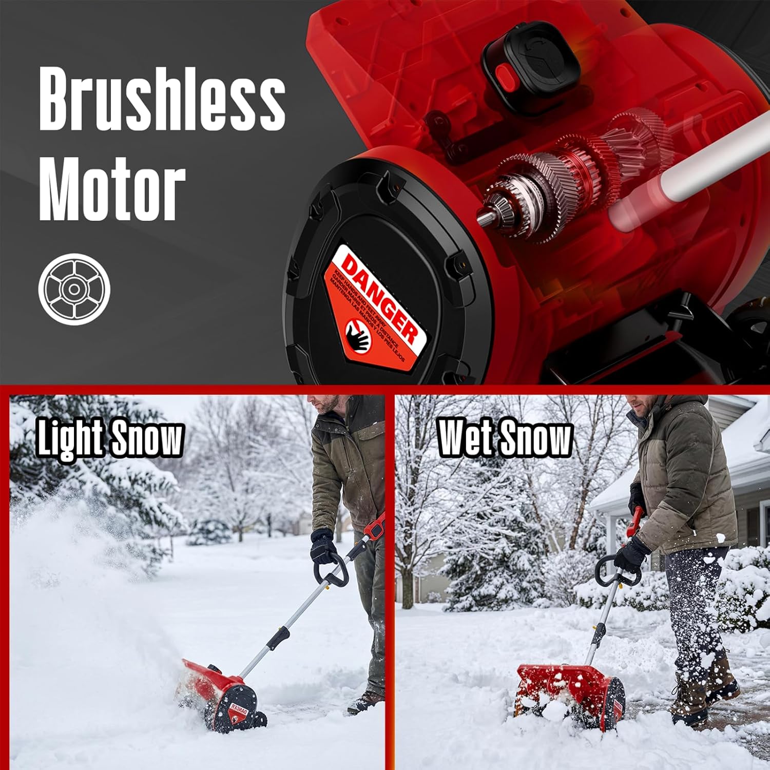 Mellif 12-inch Snow Shovel With Wheel, 2*18v Battery Powered(Tool Only)