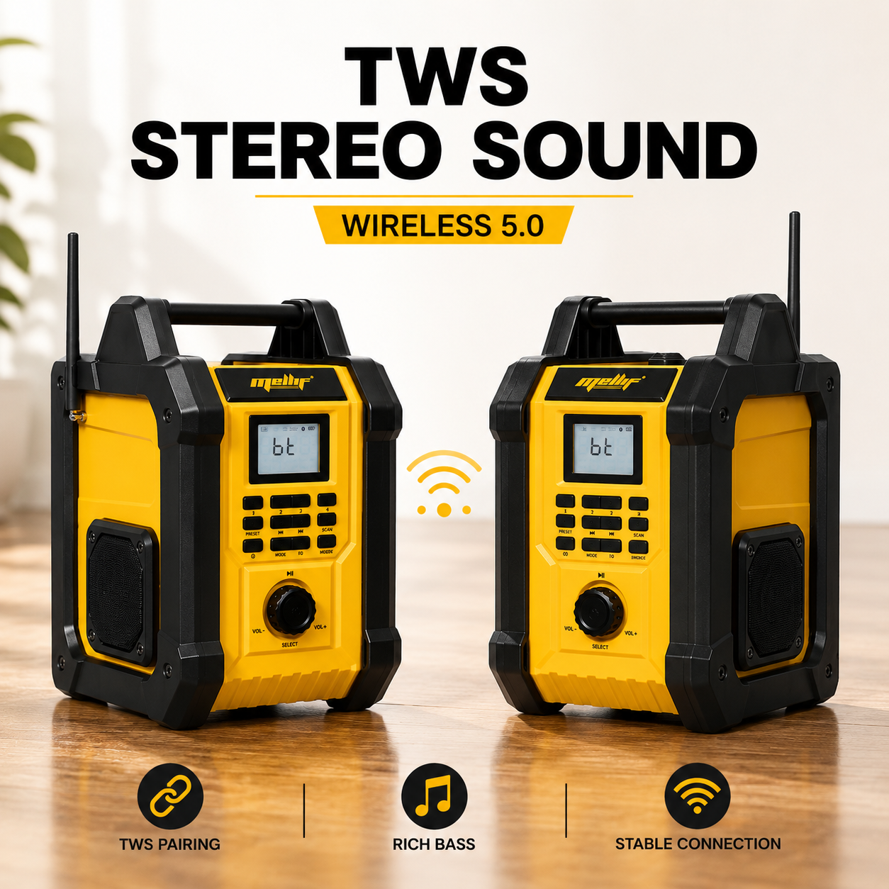 Mellif MFBSPK01-Y Jobsite Radio Bluetooth Speaker