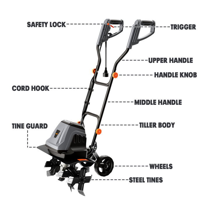 Mellif 18 Inch 15 Amp Electric Tiller Cultivator