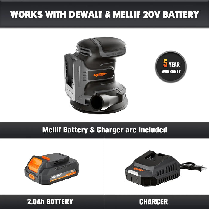 Mellif 5’’ Random Orbit Sander Compatible with DeWalt 20V MAX Battery Mellif Tools