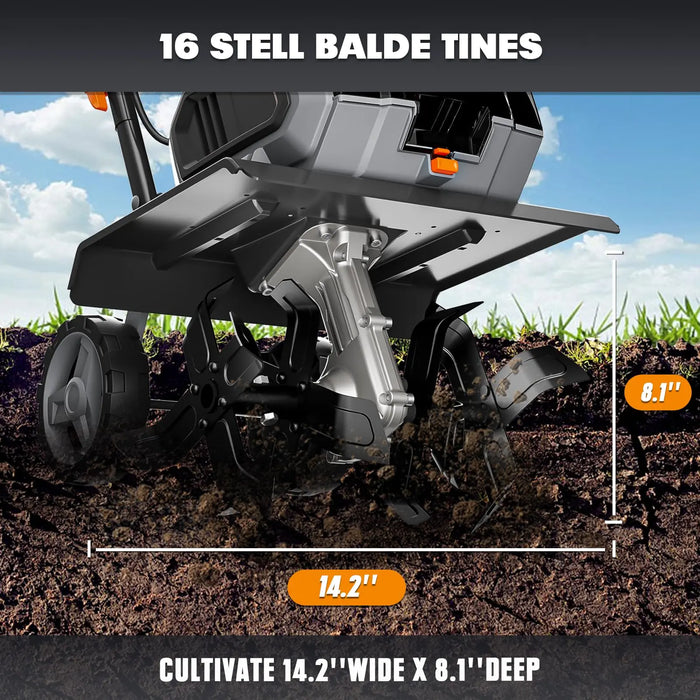 Mellif Cordless Garden Tiller/Cultivator 14.2in Width Compatible with Dewalt 20V Max Battery Mellif Tools