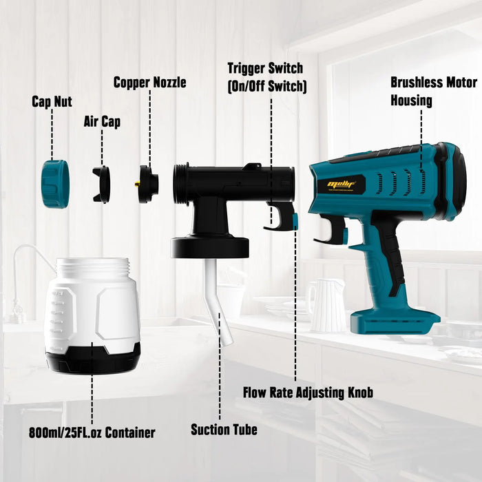 Mellif for Makita 18V Battery Paint Sprayer Cordless, Upgraded HVLP Brushless Spray Gun