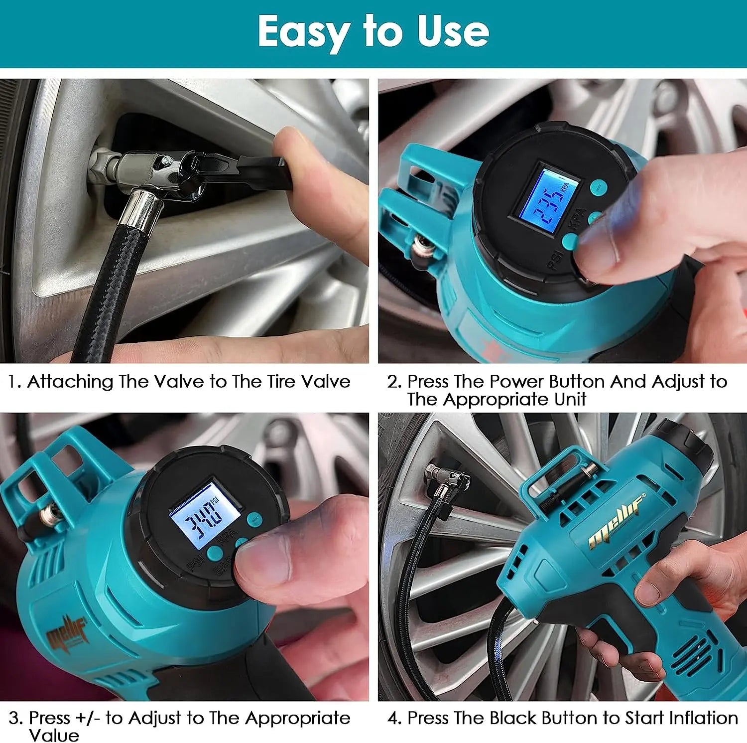 Mellif Tire Inflator Air Compressor Cordless, compatible with Makita 18v Battery 160PSI Mellif Tools