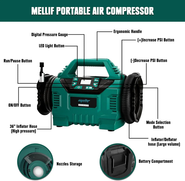 Mellif Tire Inflator Air Compressor For Makita 18V Battery Mellif Tools