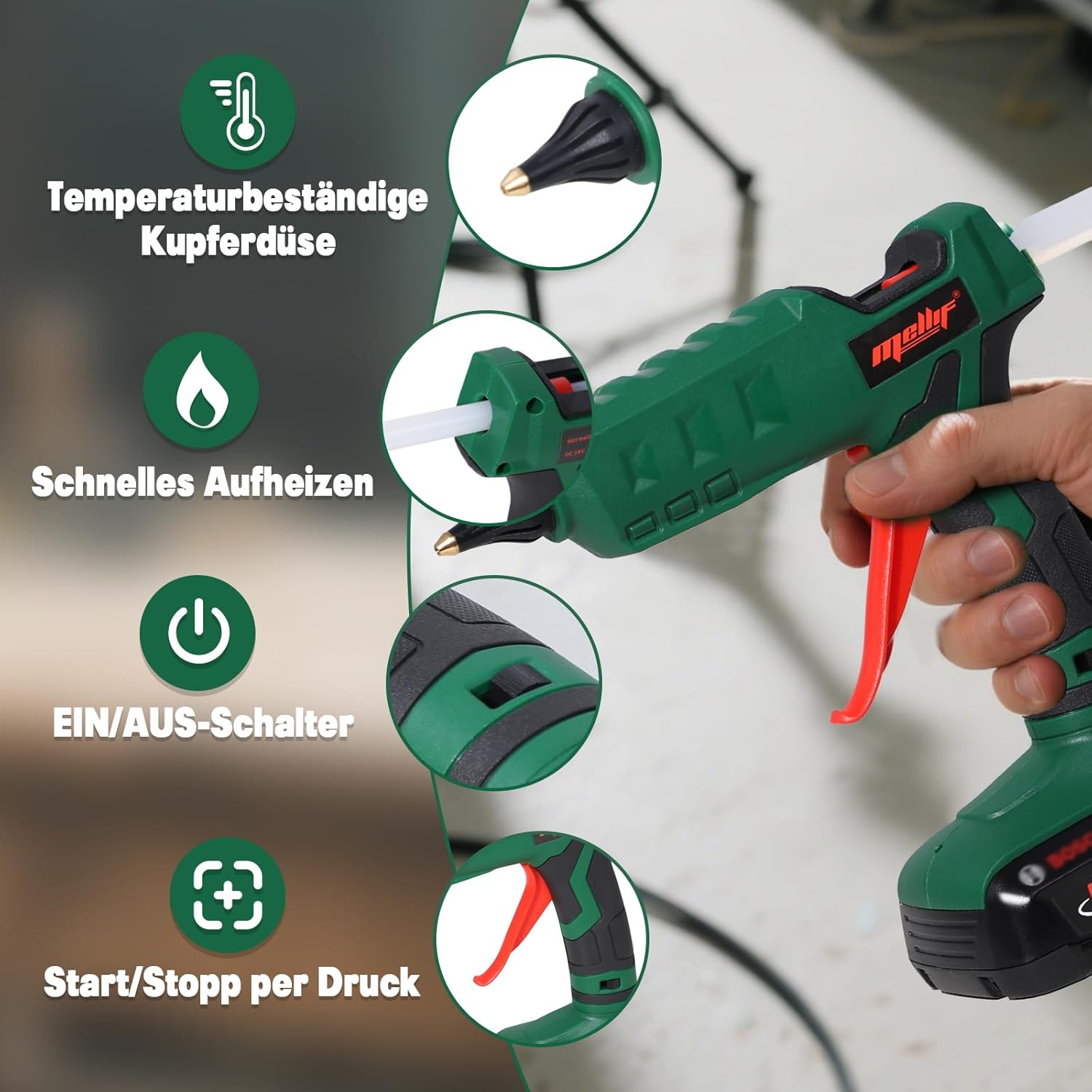 Mellif hot glue gun,compatible with Bosch 18V Battery