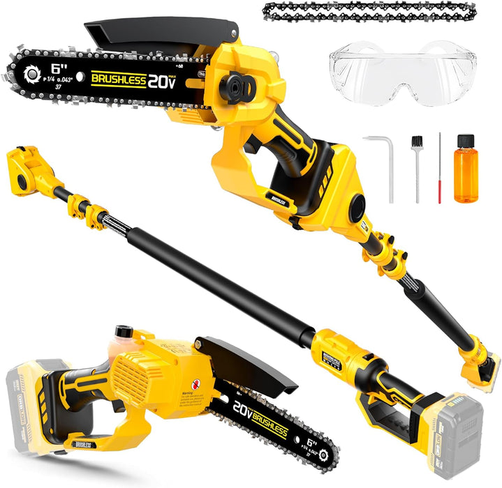 2-IN-1 Cordless 6" Pole Saw & Chainsaw, Brushless Motor Ultra-Lightweight, 14.2 FT Max Reach Extension