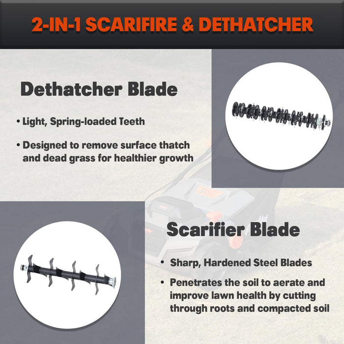 Mellif Cordless 15IN 2-in-1 Scarifier & Dethatcher Compatible With Dewalt 20v Battery (Battery Not Included)