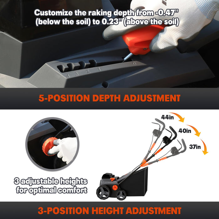 Mellif Cordless 15IN 2-in-1 Scarifier & Dethatcher Compatible With Dewalt 20v Battery (Battery Not Included)