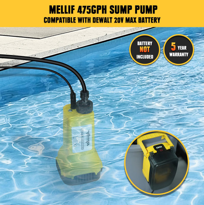 Mellif for DeWalt 20V MAX Battery Sump Pump, Cordless Submersible Water Pump