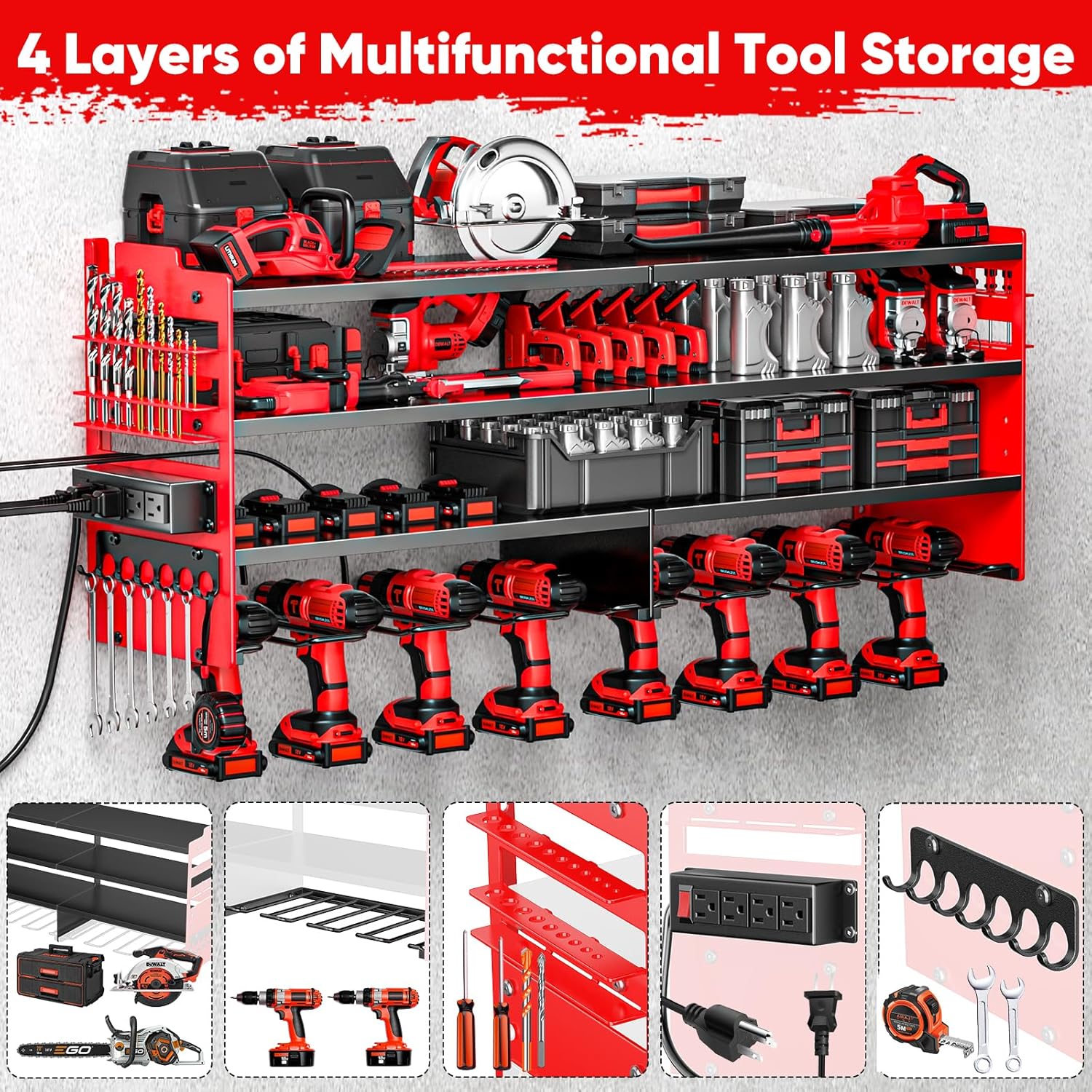 Power Tool Organizer Wall Mount with Charging Station
