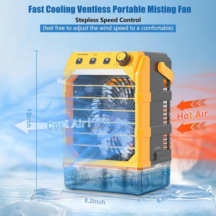20VBattery Powered Misting Fan Portable Camping Cooler with LED lights, Yellow