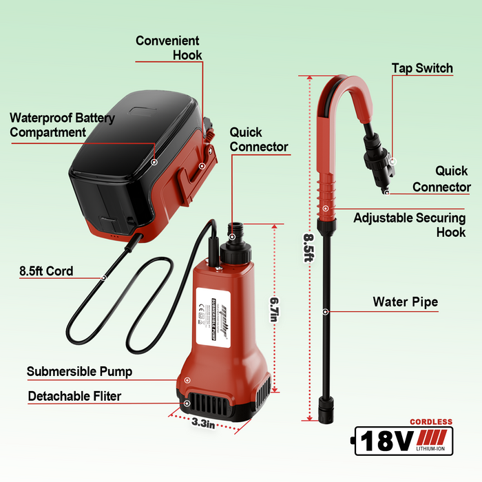 Pompe à eau submersible Mellif, compatible avec la batterie Milwaukee 18 V (batterie non incluse)