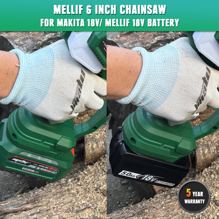 Mellif Cordless Mini Chainsaw 6" Compatible with Makita/Mellif 18V Battery