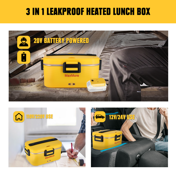 MaxMore Heated Lunch Box, 12V 24V Food Warmer Compatible with DEWALT 20V MAX Battery