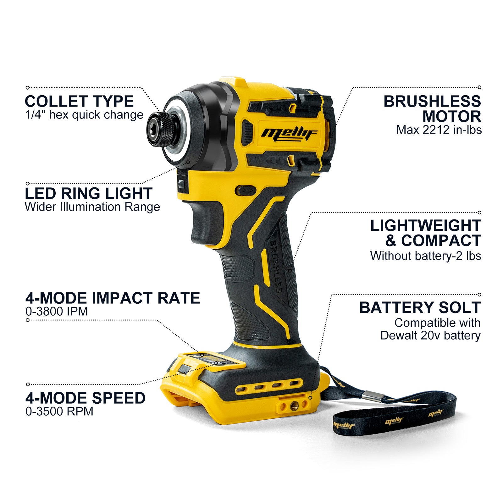 Mellif 2212 in-lbs 1/4" Torque Impact Driver