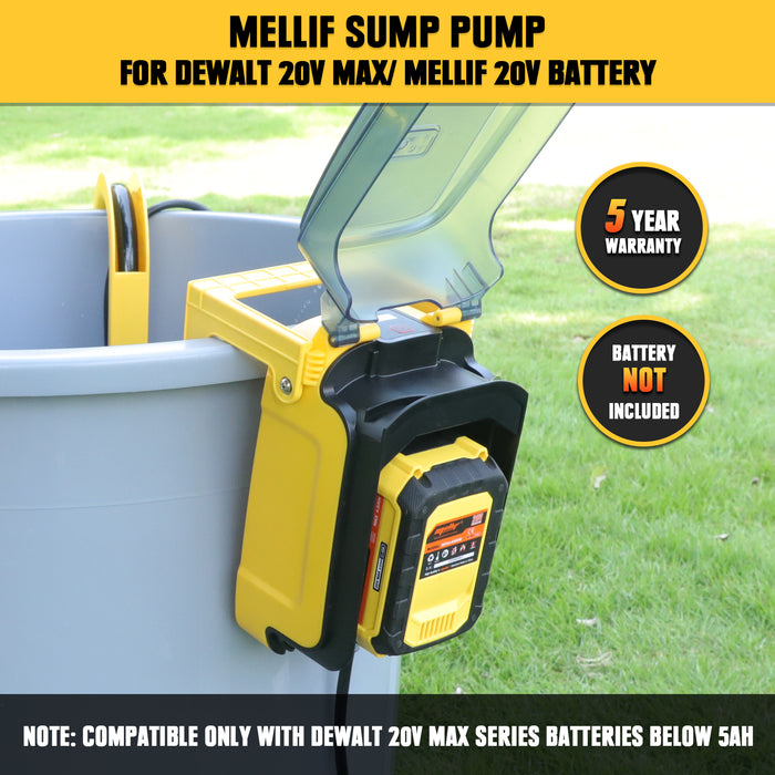 Mellif for DeWalt 20V MAX Battery Sump Pump, Cordless Submersible Water Pump