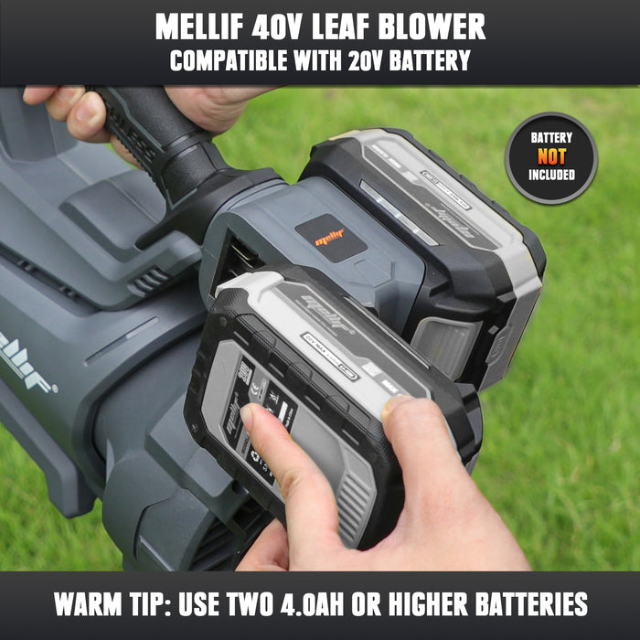 Mellif 40V Cordless Snow Blower/Leaf Blower Compatible with Dewalt 20V MAX Battery(No Battery), 570 CFM 145 MPH 3 Variable-Speed,Leaf Blower