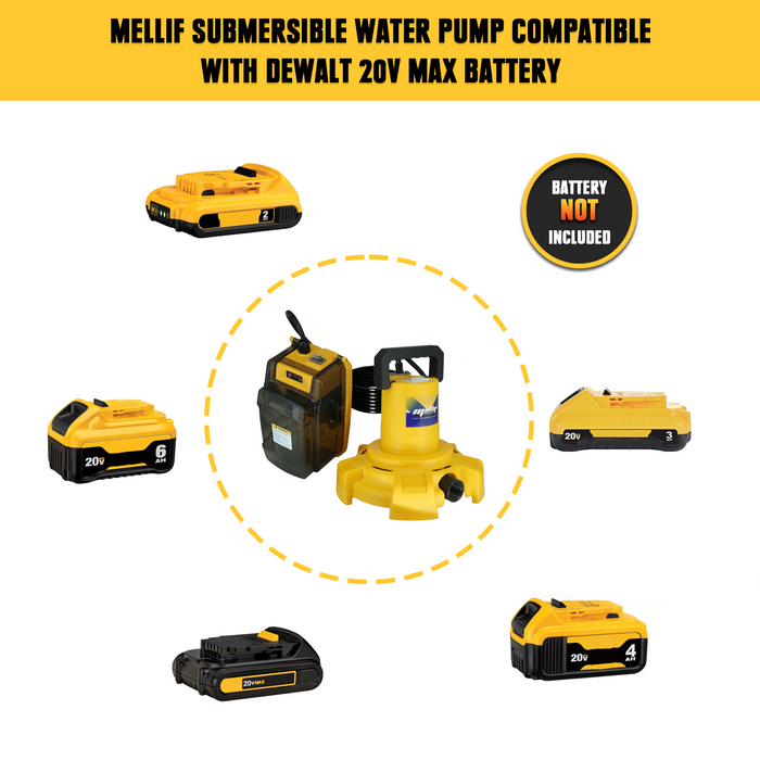 Pompe de puisard Mellif, compatible avec la batterie DeWalt 20 V MAX (batterie non incluse)