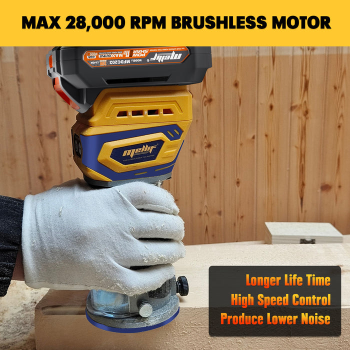 Mellif Compact Router Cordless, Brushless Palm Router Compatible with DEWALT 20V MAX Battery