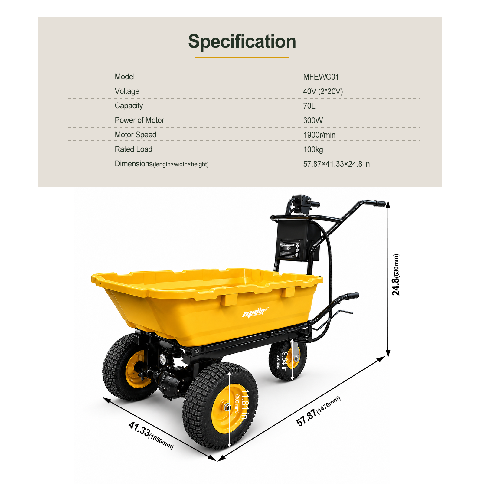 Mellif MFEWC01 Electric Wheelbarrow Cart