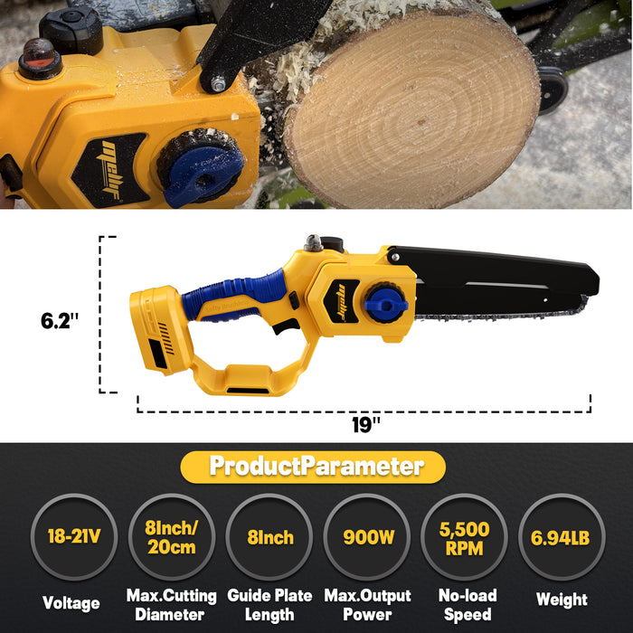 Mellif Cordless 8In Lefty Chainsaw Compatible with Dewalt 20V MAX Battery