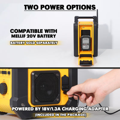 Mellif 20V Jobsite Radio Bluetooth Speaker, FM/AM TWS