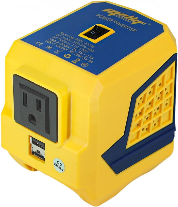Mellif 200W Inverter Power Adapter Compatible with Dewalt 20V Battery, 20V to 110V Voltage Converter