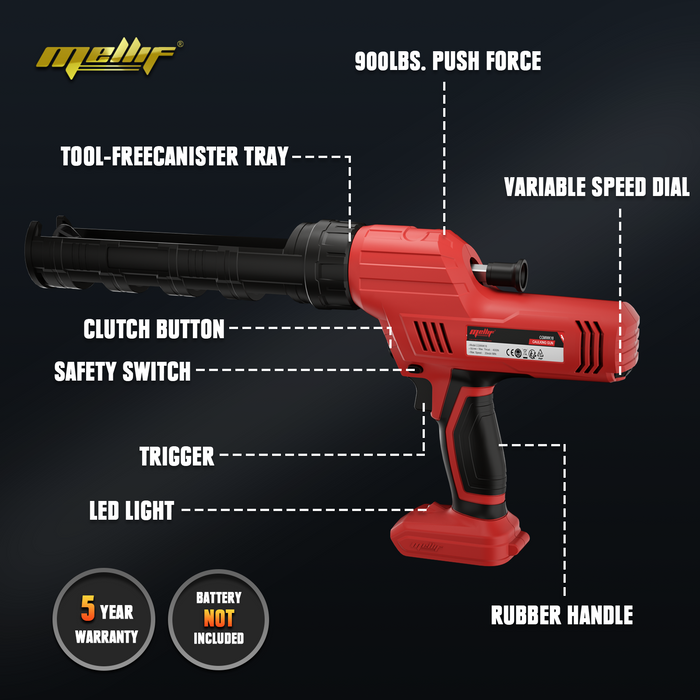 Mellif Cordless Caulking Gun Compatible with Milwaukee 18 V Battery (Battery NOT Included)