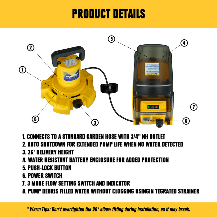 Pompe de puisard Mellif, compatible avec la batterie DeWalt 20 V MAX (batterie non incluse)
