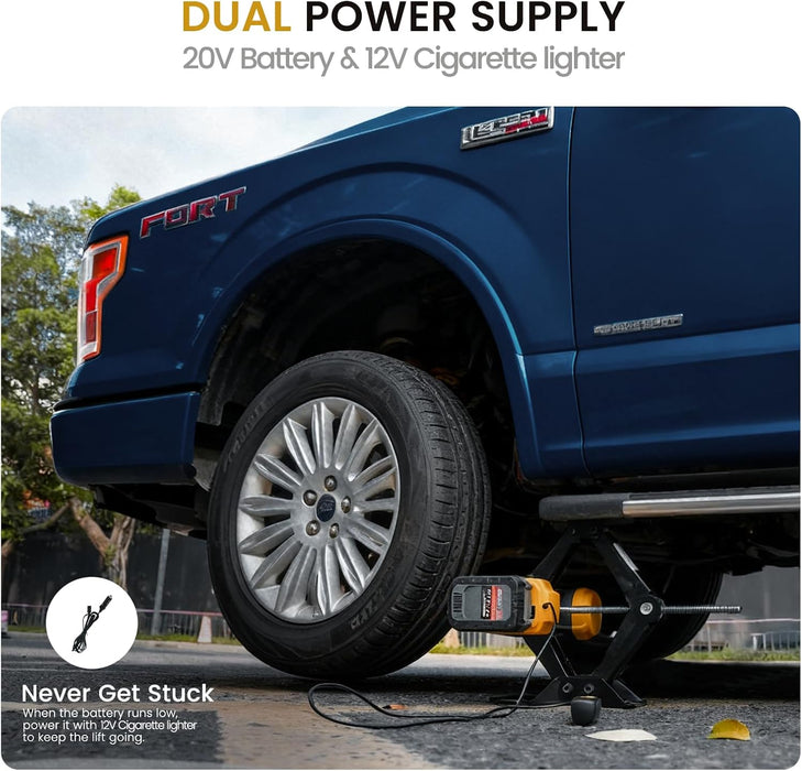 Dual Power Electric Car Jack Compatible with Dewalt 20V MAX Battery