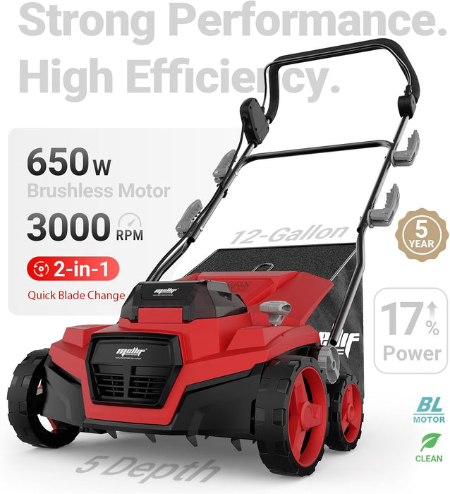 Mellif 36V 15inch Brushless Cordless Electric Dethatcher/Scarifier Compatible with Milwaukee 18V Battery(Tool Only)