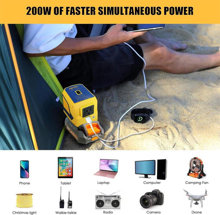 Mellif 200W Inverter Power Adapter Compatible with Dewalt 20V Battery, 20V to 110V Voltage Converter