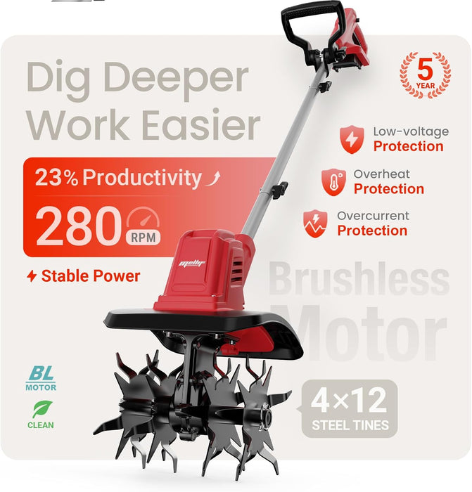 Brushless Garden Tiller Cultivator Compatible with Milwaukee 18V Battery (Tool Only)