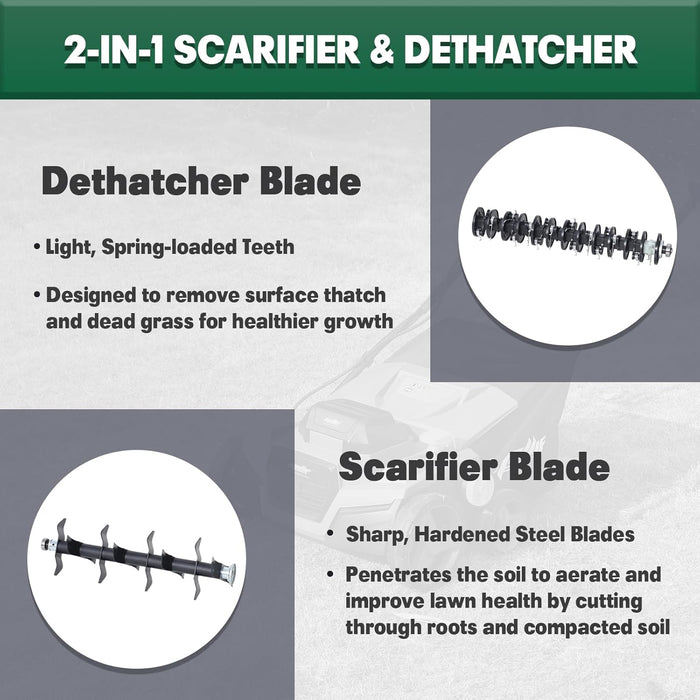 Mellif Cordless 15IN 2-in-1 Scarifier & Dethatcher