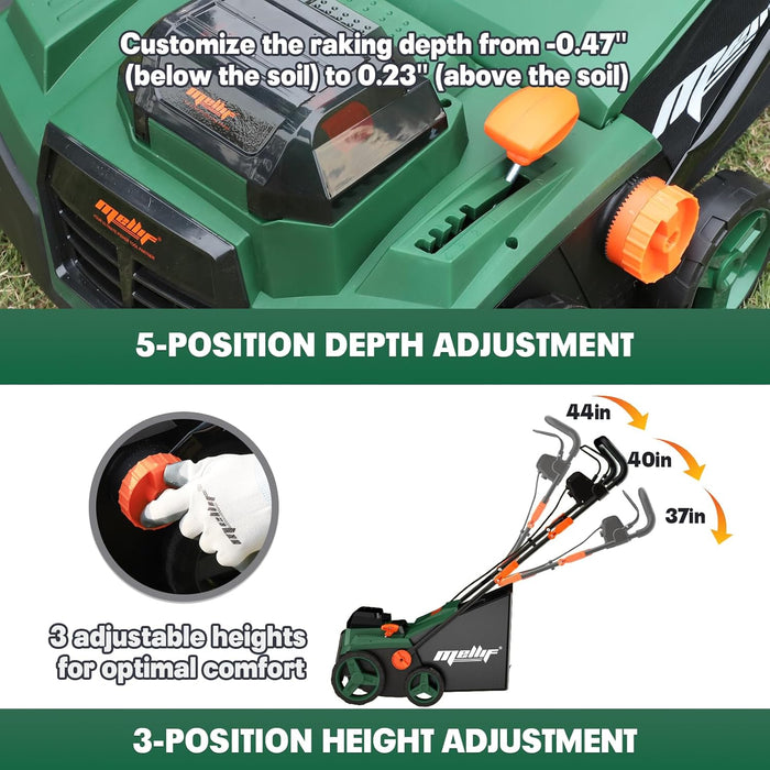 Mellif Cordless 15IN 2-in-1 Scarifier & Dethatcher