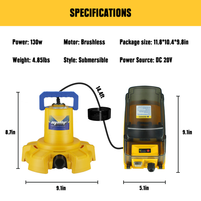 Mellif  Sump Pump, Submersible Water Transfer Pump Compatible with DEWALT 20V MAX Battery