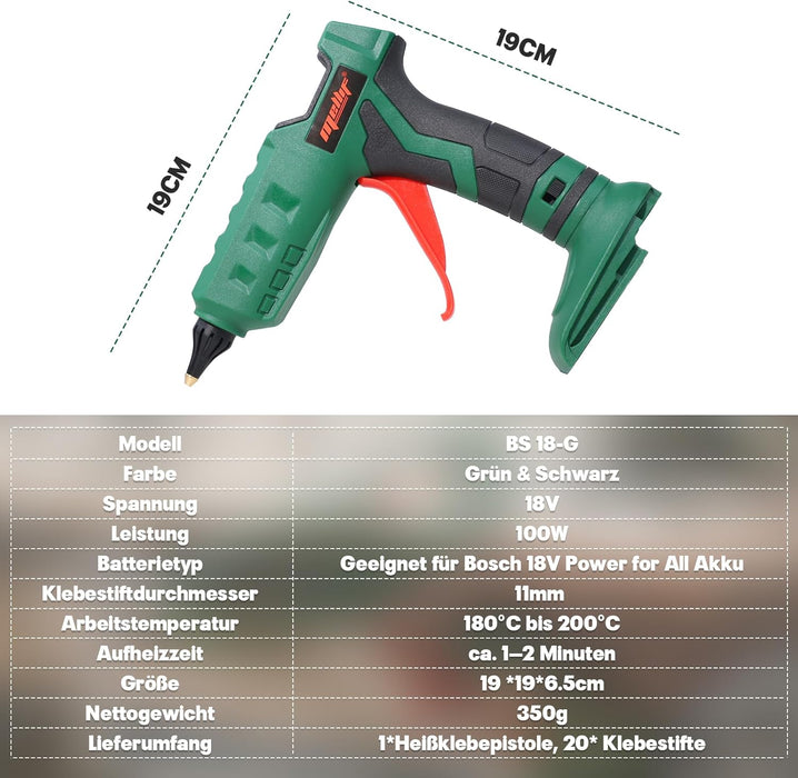 Mellif Akku Heißklebepistole kompatibel mit Bosch 18V Power for All Akku