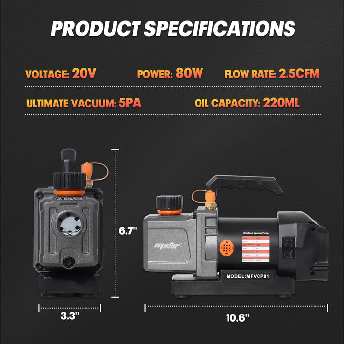 Mellif Cordless 2.5CFM Vacuum Pump Kit Compatible with Dewalt 20V Max Battery