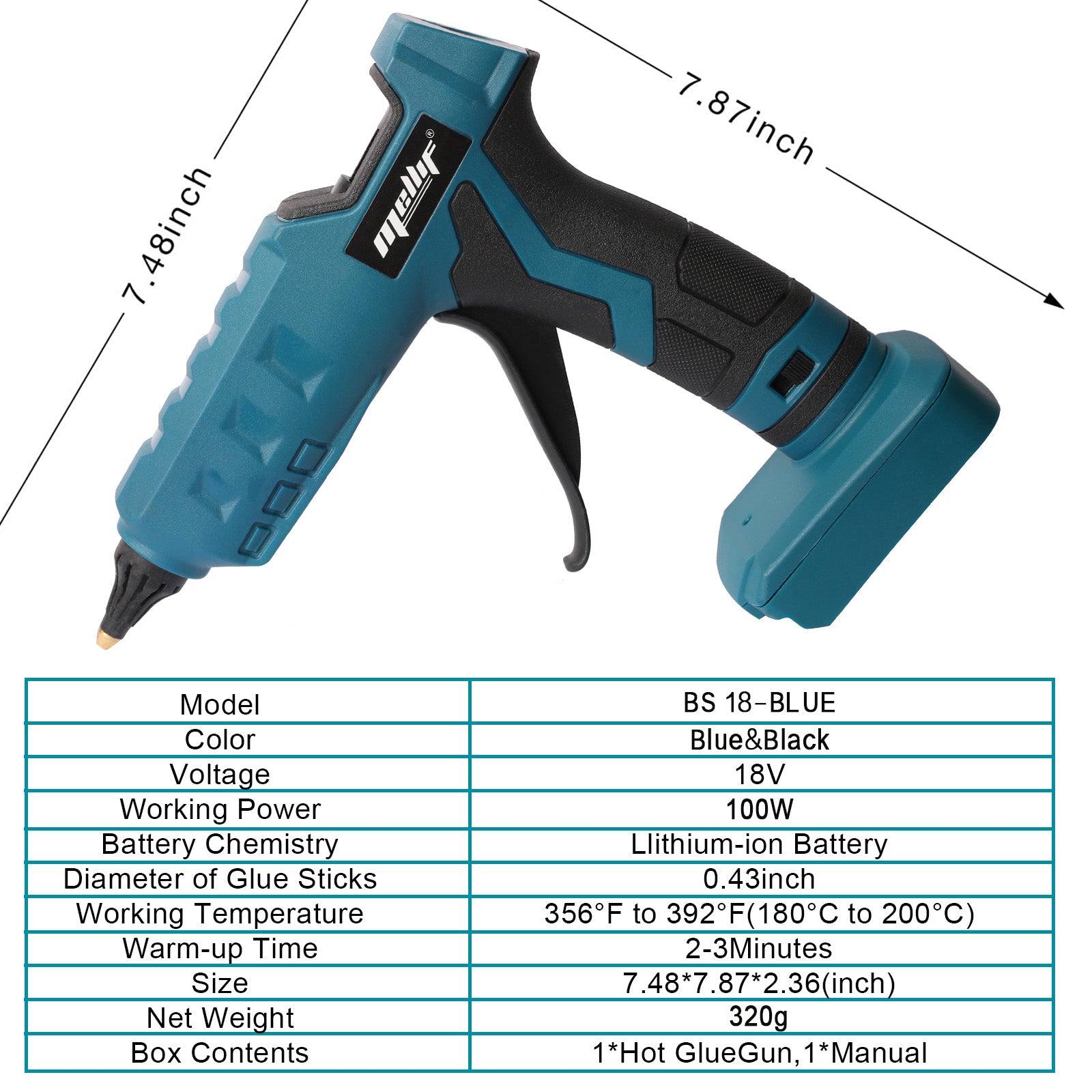 Mellif Hot Glue Gun,Compatible with Bosch 18 V Battery（Battery Not Included）
