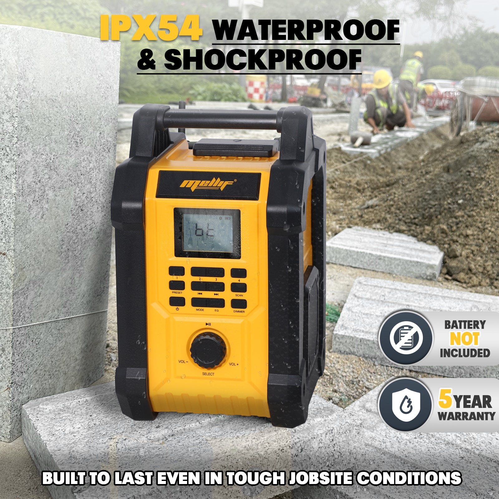 Mellif 20V Jobsite Radio Bluetooth Speaker, FM/AM TWS