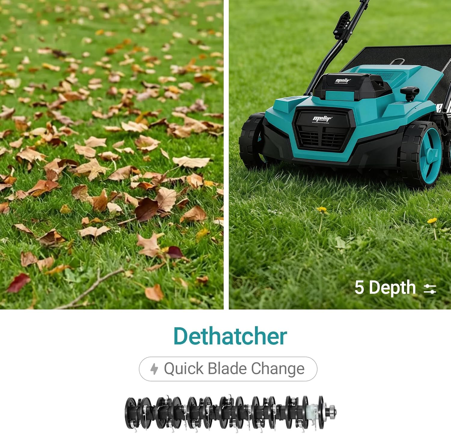 Mellif 36V 15inch Brushless Cordless Electric Dethatcher/Scarifier Compatible with Makita 18V Battery(Tool Only)