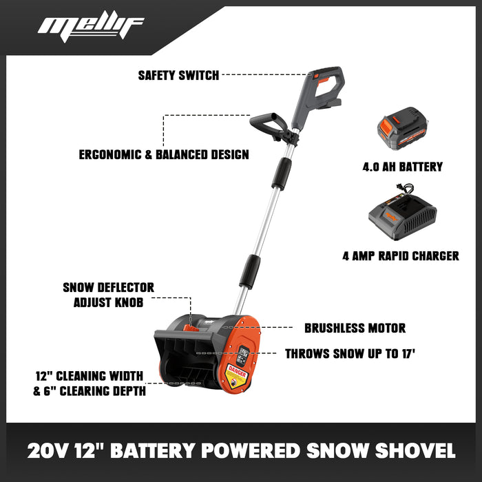 Mellif  12” Cordless Snow Shovel Compatible with Milwaukee 18V Battery